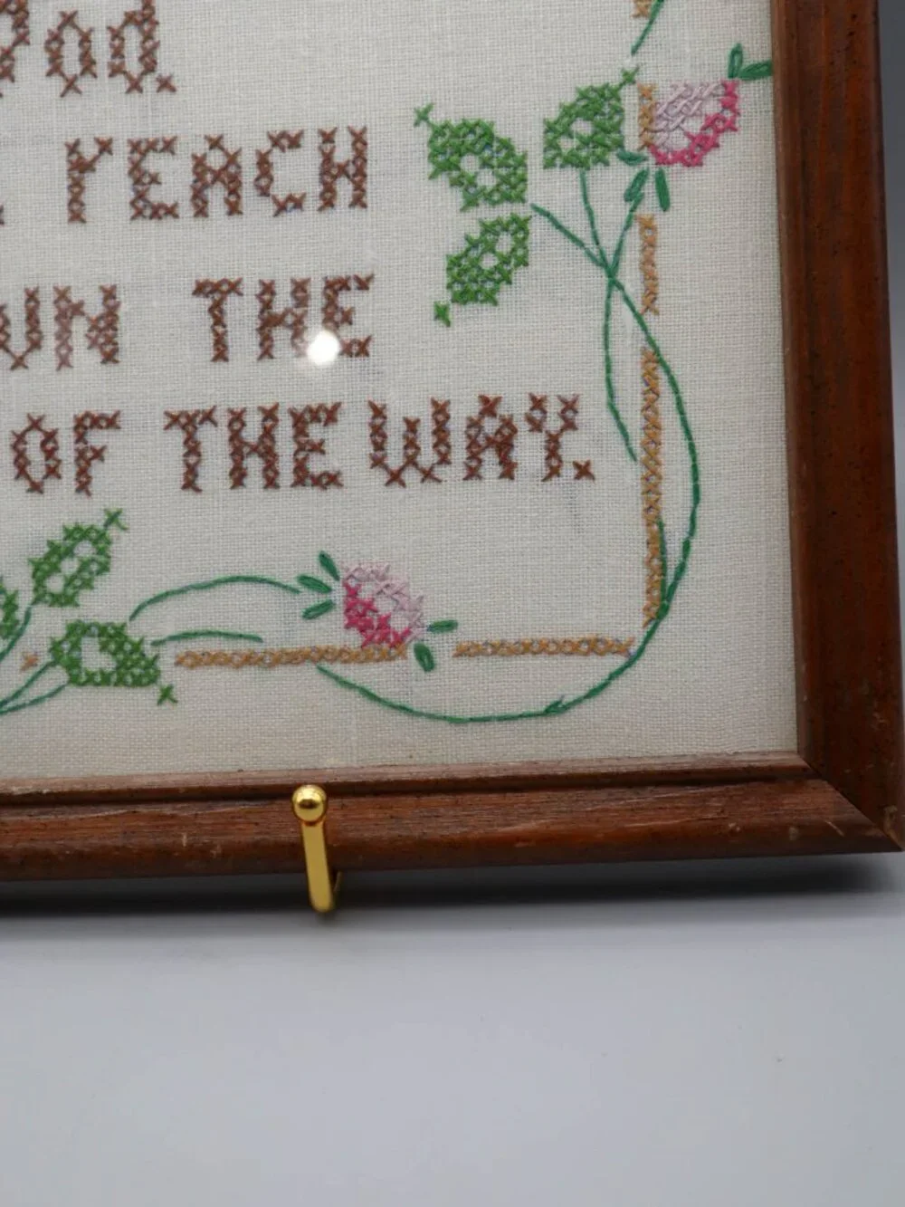 Vtg Framed Completed Cross Stitch Sampler Wall Art God Will Reach Down Religious